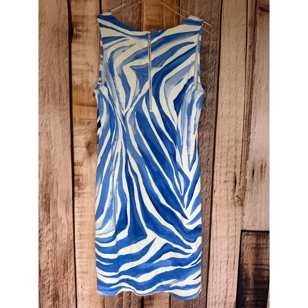 Tommy Bahama Zebra Print Dress Blue White Resort Vacation Coastal Summer Medium - Picture 2 of 9